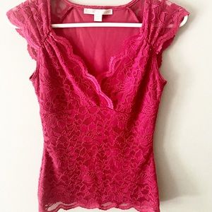 Boston Proper Red Lace Top